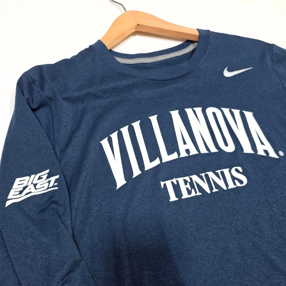 Nike Villanova Tennis Shirt Mens M Navy Blue Dri-FIT Long Sleeve Big East NCAA